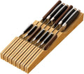 Knife Drawer Organizer, Bamboo Wood In-Drawer Knife Block, Knife Organizer Holds Up To 13 Knives