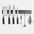 TOUKA 17 Inch Magnetic Knife Holder in Black, 304 Stainless Steel – Double Rods with 12 Hooks for Maximum Strength, No-Drill Adhesive & Screws for Easy Wall Mount