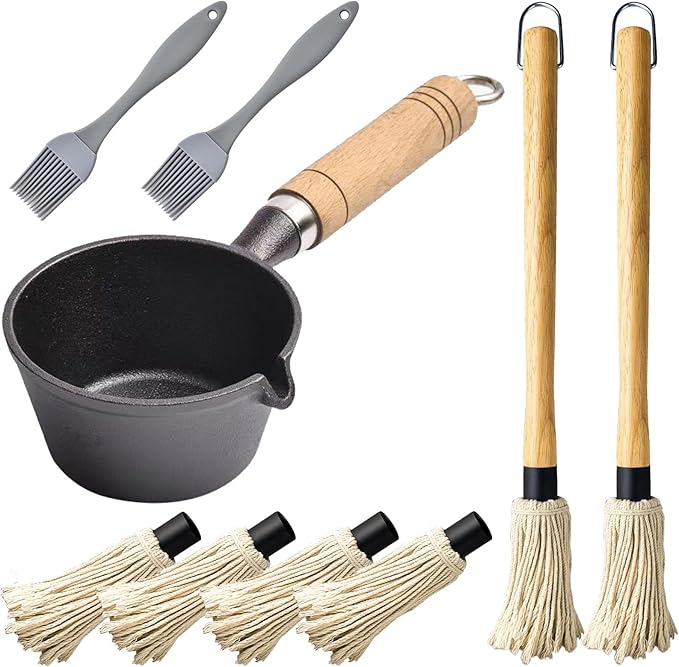 BBQ Mop-Cast Iron Sauce Pan 11-In-1 Tool Set Brushes For Sauce Is Suitable For Bacon Machines, Grills And Stoves, Camping Cooking And Stove Butter Melting