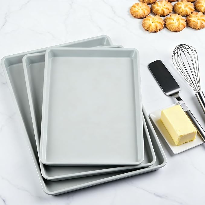 Cookie Sheets for Baking 18x13", Half Ceramic Baking Sheet | Non-Stick & Non-Toxic Ceramic Coating, 2.2mm Thick Aluminum Oven Trays for Cooking, PTFE & PFOA Free