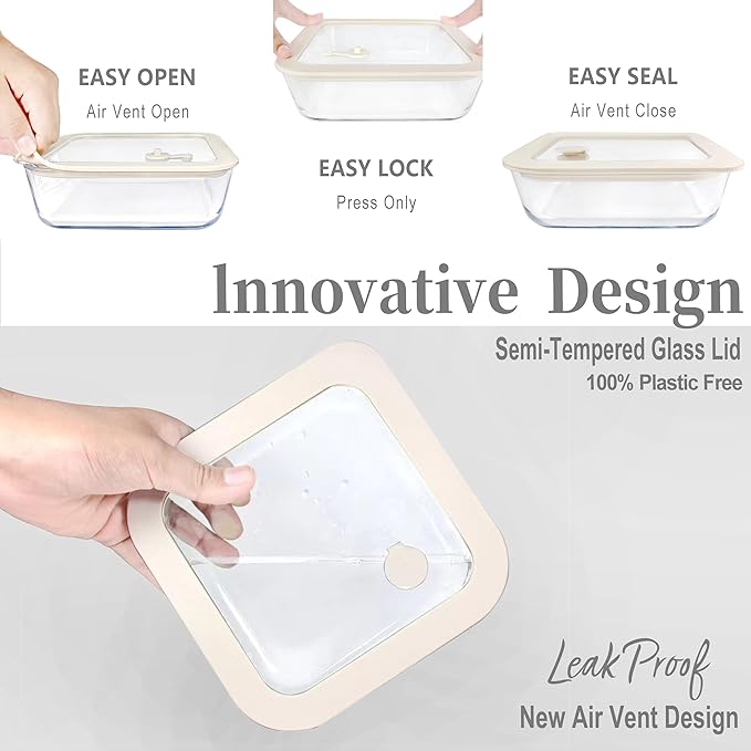 Urban Green Glass Food Container Set with Glass Lid, 3 Pack, Meal Prep Containers with Silicone Airtight Lid, 1 Large Glass Salad Bowl, 2 small dressing containers,Leakproof, 100% Plastic Free