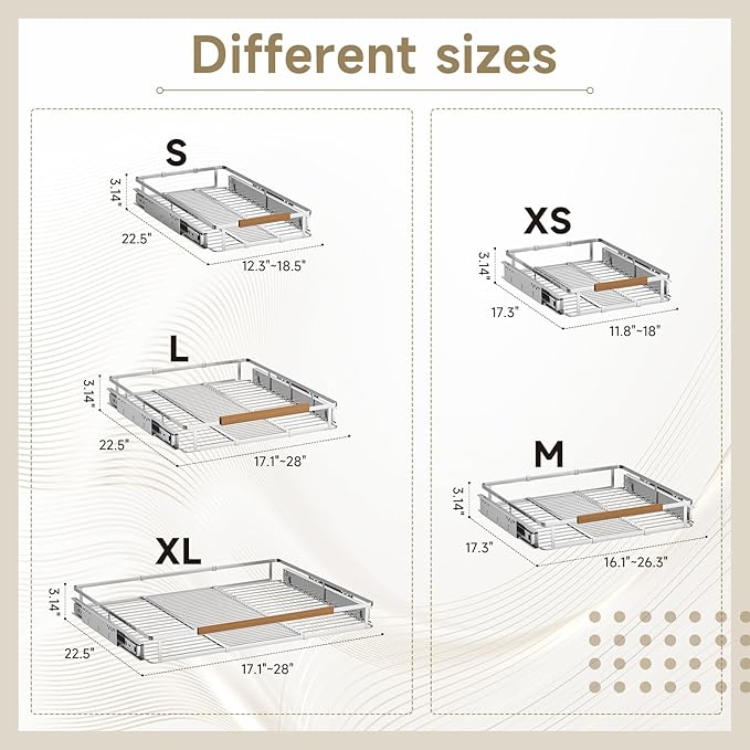 2 Pack Expandable Pull Out Cabinet Organizer，Side Mounting 11.8~18"x17.3"Cabinet Pull Out Shelves, Expandable Slide Out Spice Rack for Cabinet for Kitchen Bathroom Office