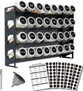 4 Tier Spice Rack Organizer with 32 Square Spice Jars and 160 Spice Labels Set for Kitchen Cabinet Countertop Pantry or Wall Mount, Matte Black