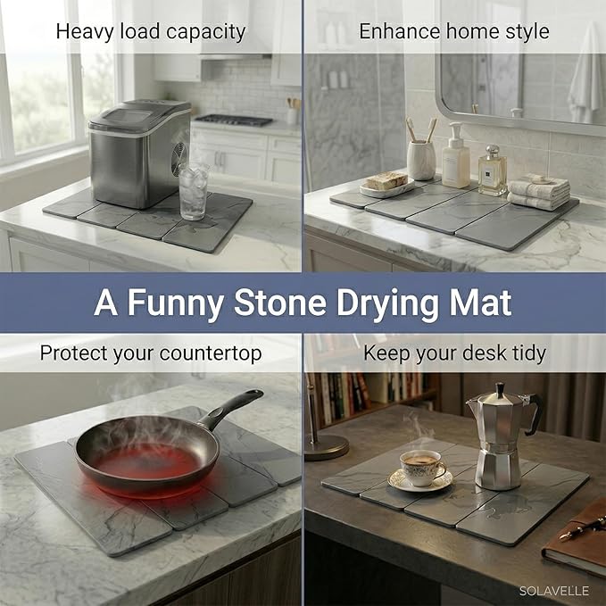 Stone Drying Mat for Kitchen Counter,24"×16" Diatomaceous Earth Dish Drying Mat, Absorbent Drying Stone Mat for Modern Kitchen Countertop (Dark Gray, Large)