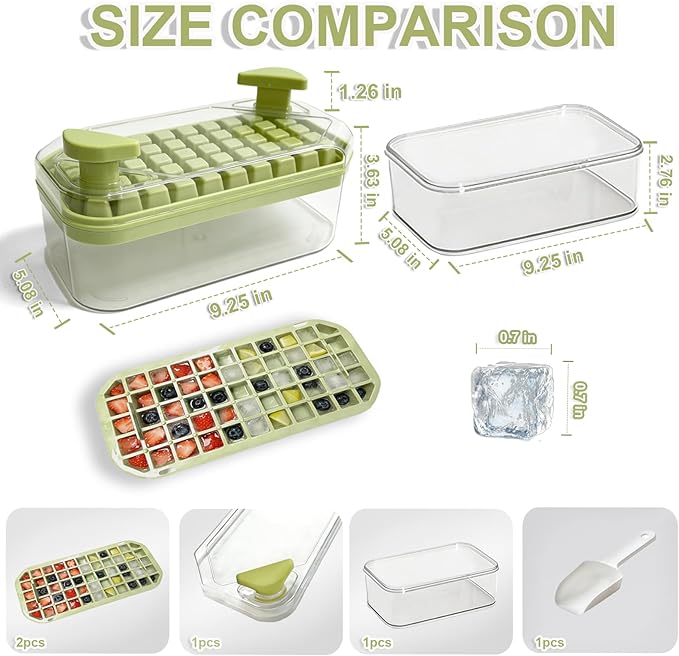Ice Cube Trays Press Easy Release, Making 100 pcs Ice Trays for Freezer for Chilling Cocktail Whiskey Coffee Include 2 Layer Ice Cube and Storage Container, BPA Free