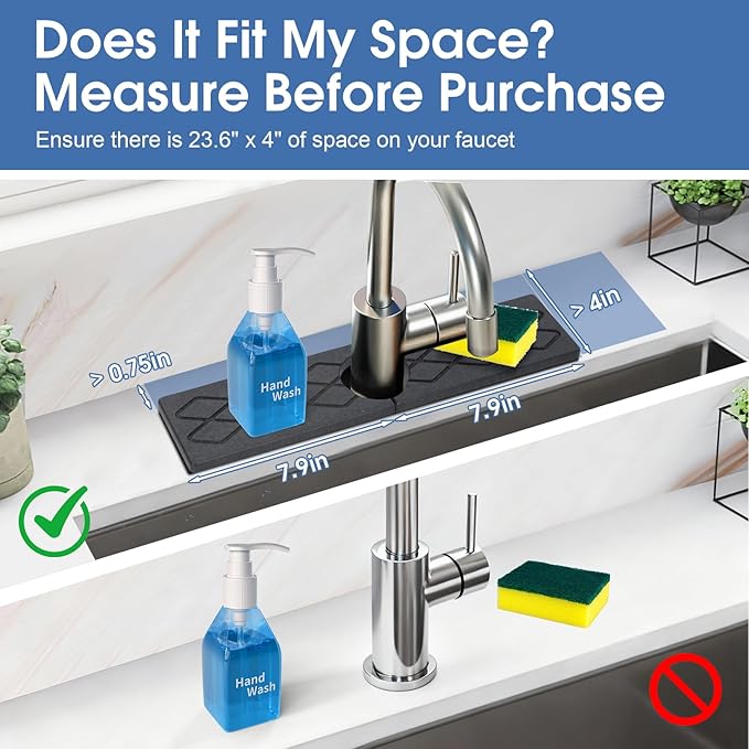 Faucet Mat for Kitchen Sink, Diatomite Stone Sink Tray, Faucet Splash Guard, Quick Dry Water Absorbing Non-Slip Stone Tray, Fits Most Faucets, Pet Bowl Mat, Vase Holder, Cleaning Supplies, Matte black