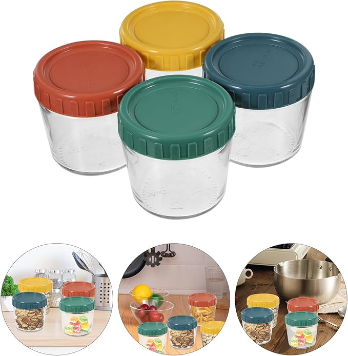 4pcs Glass Storage Jars with Airtight Screw Lids Small Glass Canisters for Tea Coffee Cereals with Sealing Rings for Kitchen and Meal Prep