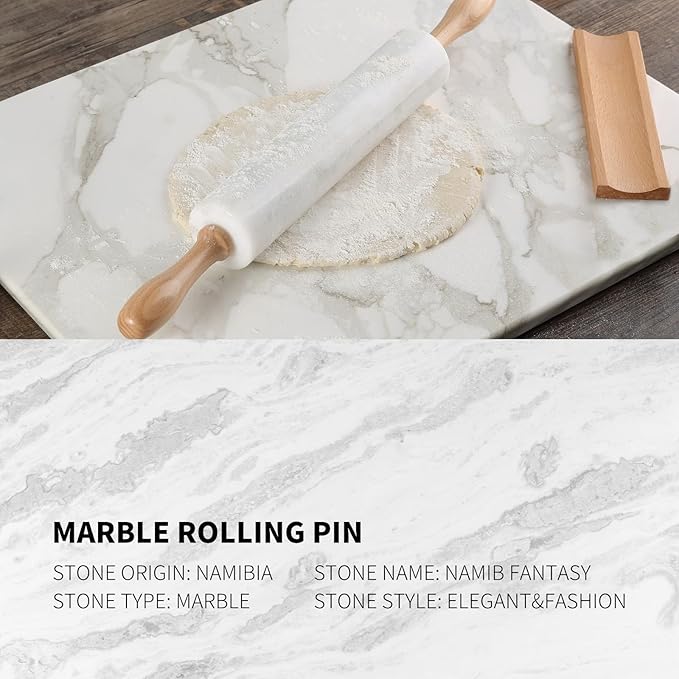 Koville Marble Rolling Pin, Non-Stick African Stone Polished Dough Roller, Pasta, Dumpling, Ravioli, Fondant, Pie Crust, Kitchen Baking Pastry Tools(Namib Fantasy)