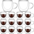Didaey 16 Pack 8 oz Glass Coffee Mugs Clear Insulated Glass Espresso Coffee Cups with Handle Cafe Mugs Set Borosilicate Glassware Cups for Tea Latte Hot Iced Beverages