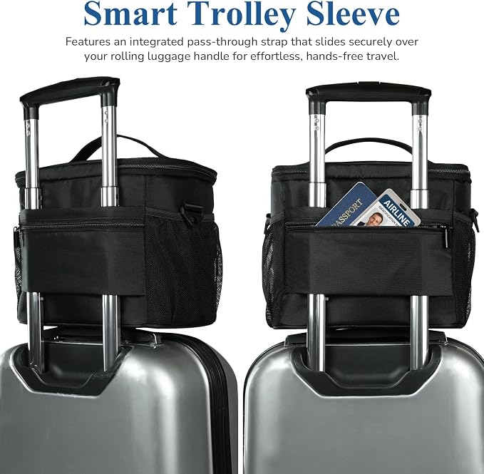 Gloppie Flight Crew Lunch Bag with Luggage Trolley Sleeve - Professional Insulated Cooler Bag for Flight Attendants & Pilots, Leakproof Lunch Box with Reinforced Structure for Travel & Work, Blue