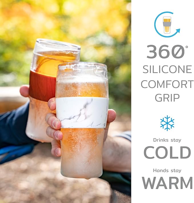 Host FREEZE Beer Glasses, Frozen Beer Mugs, Freezable Pint Glass Set, Insulated Pint Glass to Keep Your Drinks Cold, Double Walled Insulated Glasses, Tumbler for Iced Coffee, 16oz, Set of 2, Black