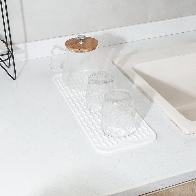 MicoYang Silicone Dish Drying Mat for Multiple Usage,Easy clean,Eco-friendly,Heat-resistant Silicone Mat for Kitchen Counter,Sink,Bar,Bottle,or Cup White M 17 inches x 6 inches