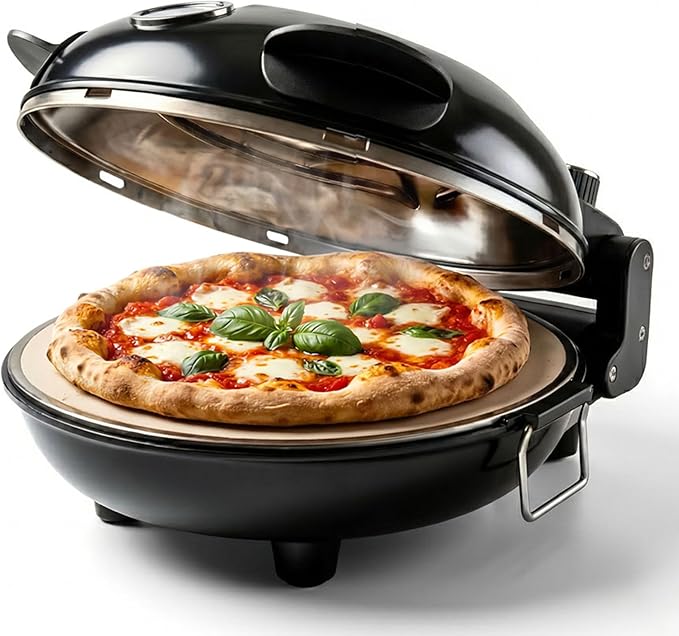 Cook With Color Electric Countertop Pizza Oven, Indoor Crispy Crust Pizza Maker, 12 Inch Pizza Oven with Ceramic Stone, Heats up to 800°F, Dual Temperature Control, Includes Pizza Peel, Black
