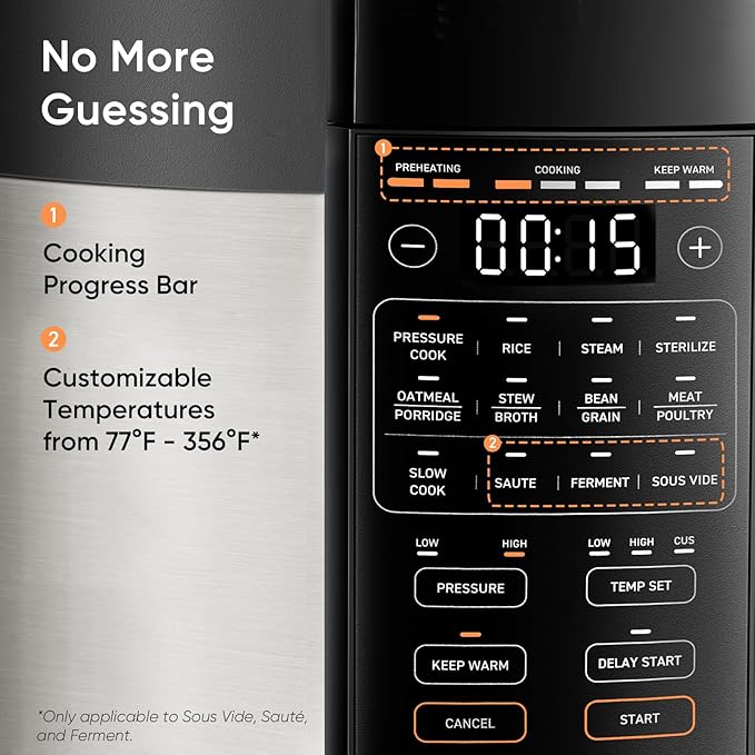 Cosori Pressure Cooker 6QT, Stainless Steel, 9-in-1 Multi Cooker, 12 Safety Features, Ceramic Coating Inner Pot, Rice, Slow Cook, Sous Vide, Saute, 1100W