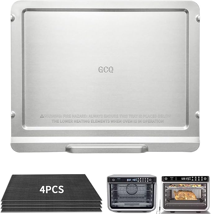 Air Fryer Accessories for Ninja Foodi XL Pro Air Fry Oven DT201 DT251, 108SH200 Crumb Tray Drip Pan Stainless Steel with 4 Reusable Oven Liners, Replacement Parts for Ninja Foodi 10-in-1 Oven