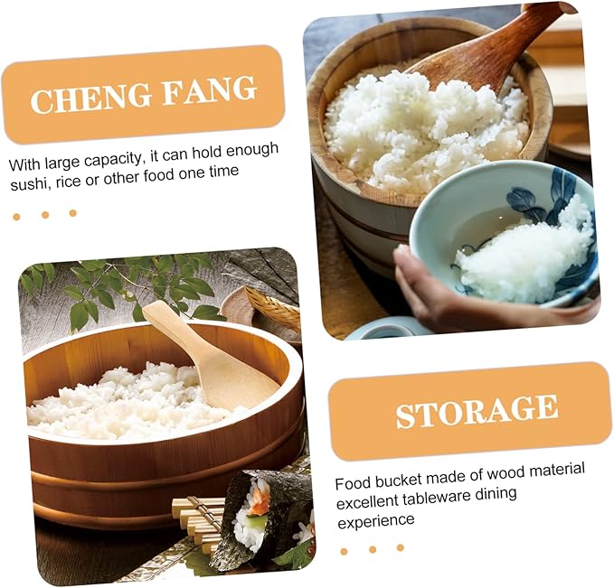 Wooden Rice Bucket with Lid Steamed Rice Holder Food Storage Container for Sushi Tofu More for Home Dining and Meal Prep