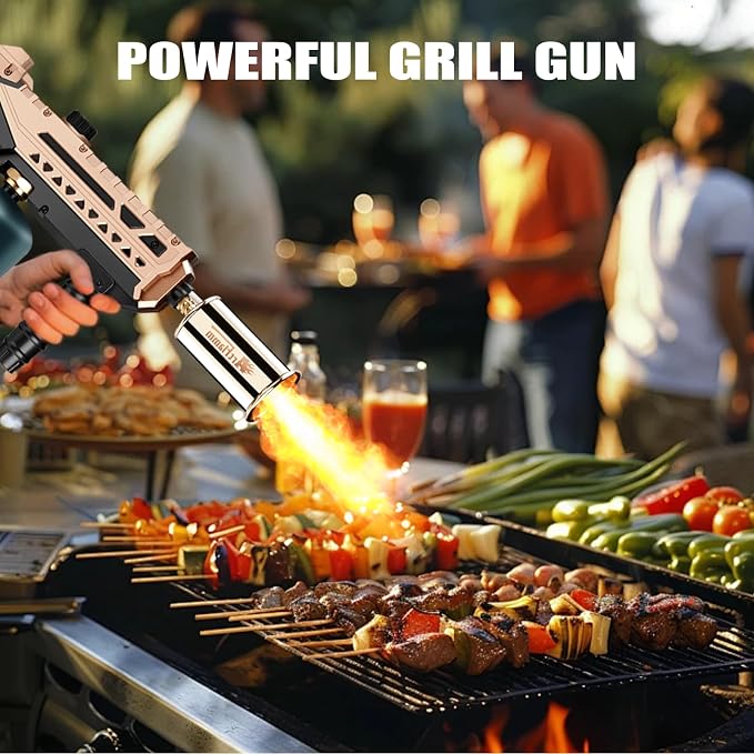 Propane Torch Gun-Powerful Grill Torch Gun, Kitchen Torch Gun with Adjustable Flame, Flamethrower, High Power Cooking Torch for BBQ, Baking, Campfire, Welding (Propane Tank Not Included)