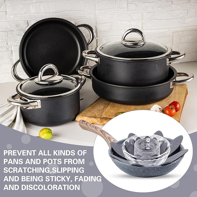 Queekay 36 Pcs Felt Pot Pan Protectors Dish Dividers Separators Bakeware Cookware Scratch Protectors Different Sizes, Thicker Pan Pads for Stacking Cookware Organizing Protecting (Gray)