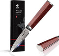 Damascus Paring Knife 3.5-inch Fruit and Vegetable Paring Knife 67-Layer Damascus with VG10 Cutting Core Peeling Knife with Full Tang Ergonomic Natural Wood Handle for Peeling