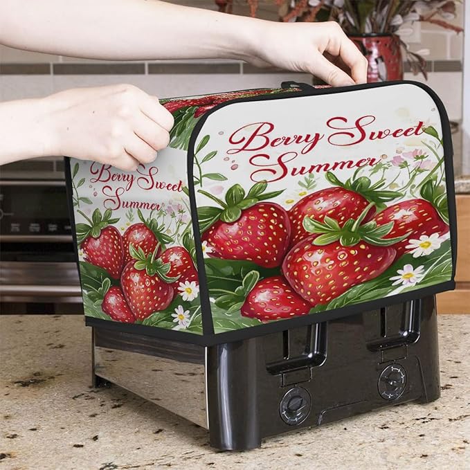 Spring Strawberry Red 2 Slice Toaster Cover Dust And Fingerprint Bread Maker Cover Bakeware Protector Washable Appliance Covers Kitchen Accessories For Home Kitchen Women Gift