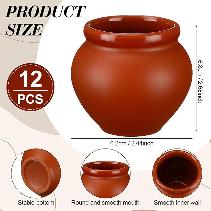 Gejoy 12 Pcs 3oz Cantaritos De Barro Clay Jar Mexican Clay Mugs Fiesta De Barro Mexicanos Cocktail Glasses for Tequila, Margaritas, Mojitos Cold Hot Drinks (Terracotta)