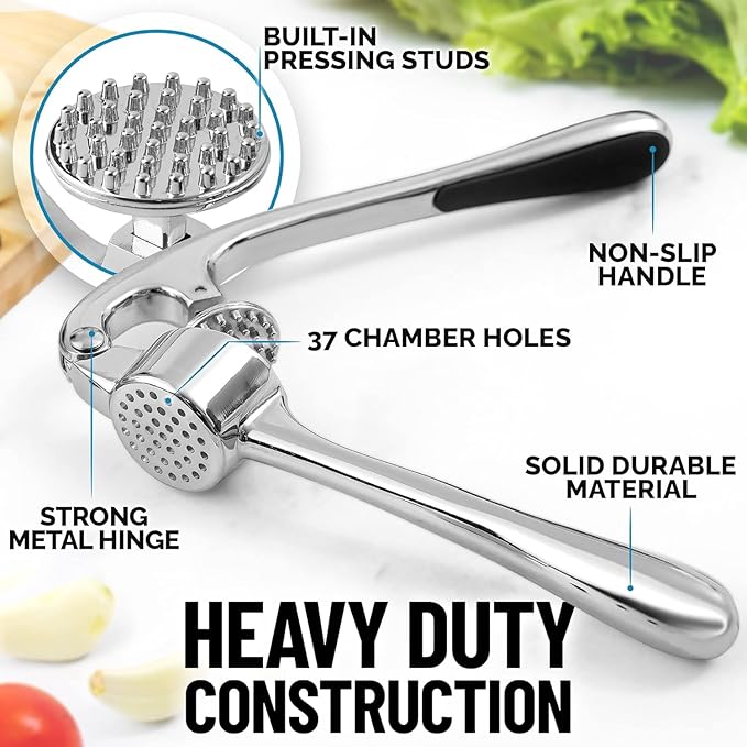 Garlic Crusher & 16-in-1 Vegetable Chopper Bundle – Stainless Steel Garlic Press with Multifunction Mandoline Slicer, Onion Chopper, Food Processor & Kitchen Prep Tools