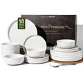18-Piece Stoneware Dinnerware Sets for 6 - Coupe Plates and Bowls with Speckles & Spirals - Chip & Scratch Resistant, Microwave & Dishwasher Safe - Farmhouse Dishes - Gift Box, White