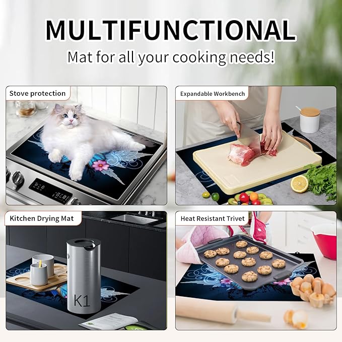 Decorative Electric Stove Top Covers, Heat Resistant Silicone Stove Cover Mat, Stove Top Protectors for Electric Flat Glass Stoves, Adds Extra Counter Space for Small Kitchens and Apartments