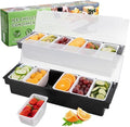 Fruit, Veggie & Condiment Caddy with Lid Dispenser Tray Garnish Station for Bartending & Serving Taco (2, 6 Compartment)