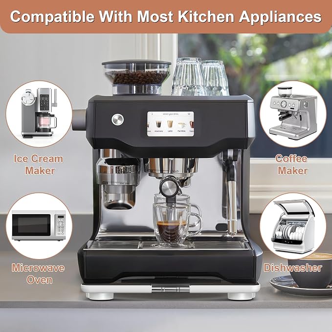 Adjustable Appliance Sliding Tray - Expandable 11" x 11"- 20" x 20" Slider Tray for Kitchen Appliances - 360° Countertop Rolling Tray with Locking Brakes for Coffee Makers