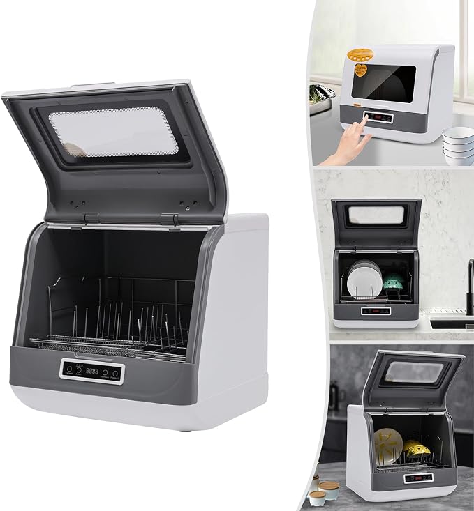 Large Capacity Compact Countertop Dishwasher, 3 Washing Programs & Drying, Portable Mini Dishwasher for Apartment, RV, Camper, Home Kitchen 1200W 110V-White