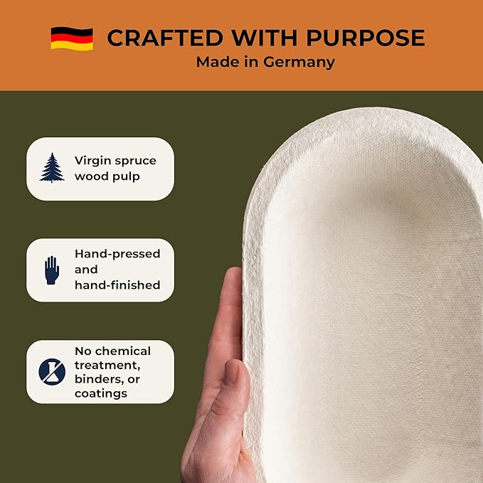 Bulka Small Oval 500g Banneton Bread Proofing Basket Pressed Wood Pulp Brotform - Plane Non-Stick Batard Sourdough Banneton Basket, Made in Germany.