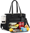 LOVEVOOK Lunch Bag, Tote Bag for Women with Insulated Lunch Compartment, Large Capacity Teacher Nurse Bag for Work with Large Cup Holder, Womens Crossbody Black Handbags fit 15.6 Inch Laptop, Gift