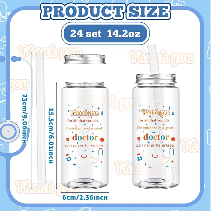 Skylety 24 Set Doctor Appreciation Gift Bulk 14 oz Doctor Theme Plastic Cups Hospital Party Favor Thank You Gift for Medical Practitioners Physician Staff