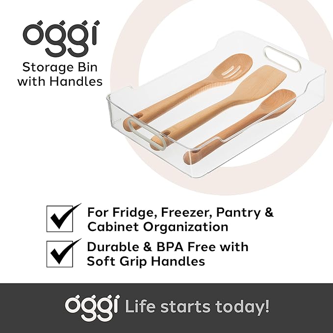 Oggi Cabinet/Drawer Storage Bin - 14" x 10", Clear/Gray, Ideal for Kitchen Organization, Pantry Storage, Fridge Organizing - Set of 6