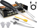 Electric Knife Set with 7-Inch Stainles Steel Blades, Safety Lock Button & Knife Stand, Ideal for Carving, Slicing & Cutting Meats, Turkey Bread & Craft Foam, Dishwasher Safe, Black