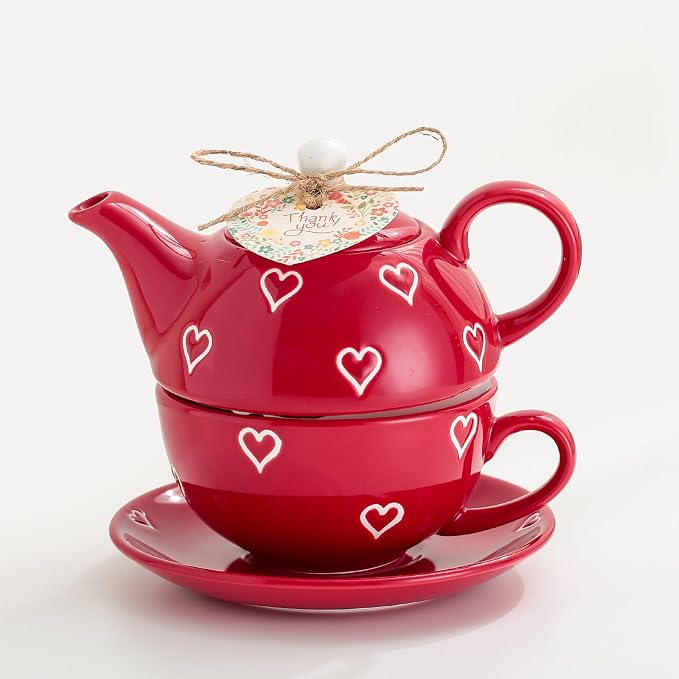 Domini Teapot cup combo,Teapot and Teacup for One,Tea Cup and Saucer Set-Tea Pot Set Gift for Girl Women,Bright red
