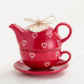 Domini Teapot cup combo,Teapot and Teacup for One,Tea Cup and Saucer Set-Tea Pot Set Gift for Girl Women,Bright red