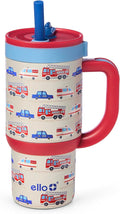 Ello Oasis 14oz Stainless Steel Toddler Tumbler with Handle & Retracting Straw, 100% Leakproof, Double-Wall Vacuum Insulated, Kids Water Bottle for School, BPA Free, Dishwasher Safe, To The Rescue