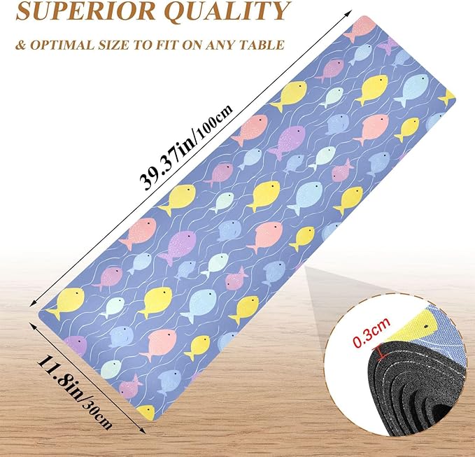 2-in-1 Table Runner Trivet for Hot Dishes Heat Resistant Hot Plate Mat Pad 39x12 Inch Waterproof Table Protector Trivets for Countertop Non Slip Decorative Blue Fishes and Water Ripple