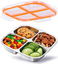 KTKUDY Stainless Steel Snack Container - Divided Bento Snack Box - 4 Compartment Meal Prep Lunch Container for Kids Daycare, School, Work, Travel