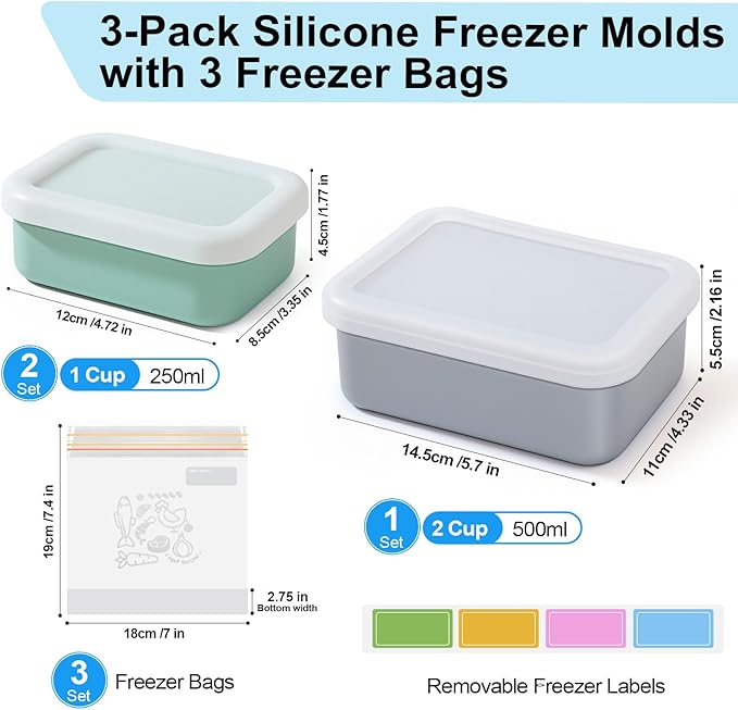 Meal Prep Freezer Storage Bundle - 6 Pack Plastic Food Storage Containers with Insulated Bag & 3 Pack Silicone Soup Freezer Molds with Freezer Bags | BPA-Free Stackable Oven/Microwave/Dishwasher Safe