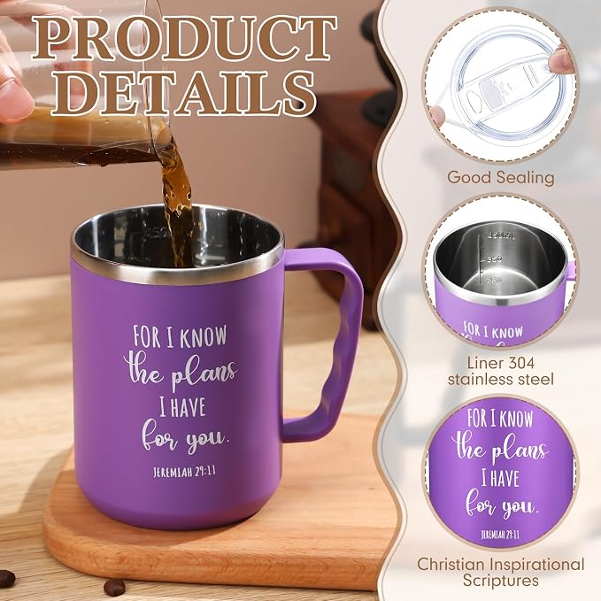 Sieral 12 Pcs Christian Gifts Coffee Mugs with Straw Lid 17 oz Religious Cups with Bible Stainless Steel Tumbler Inspirational Gifts for Women Men Pastor's Church Group(Multiple Colors,Bible Verse)