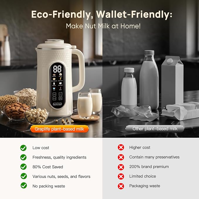 10 in 1 Nut Milk Maker Machine, 42oz IMD Screen Almond Milk Maker, Soy Milk Maker with Self-Cleaning, Delay Start, Keep Warm, Boil Water, Automatic Plant-Based Milk Maker for Soybean, Oat, Coconut
