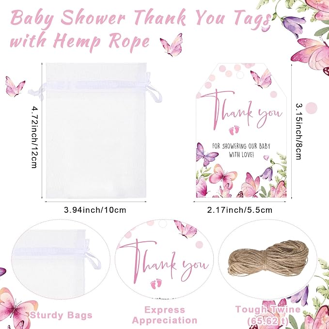 50 Sets Baby Shower Favor for Guests Acrylic Shot Glasses with Bottle Opener Keychains Thank You Tags and Bags Gender Reveal Party Favors for Guest Baby Shower Return Gift (Butterfly)