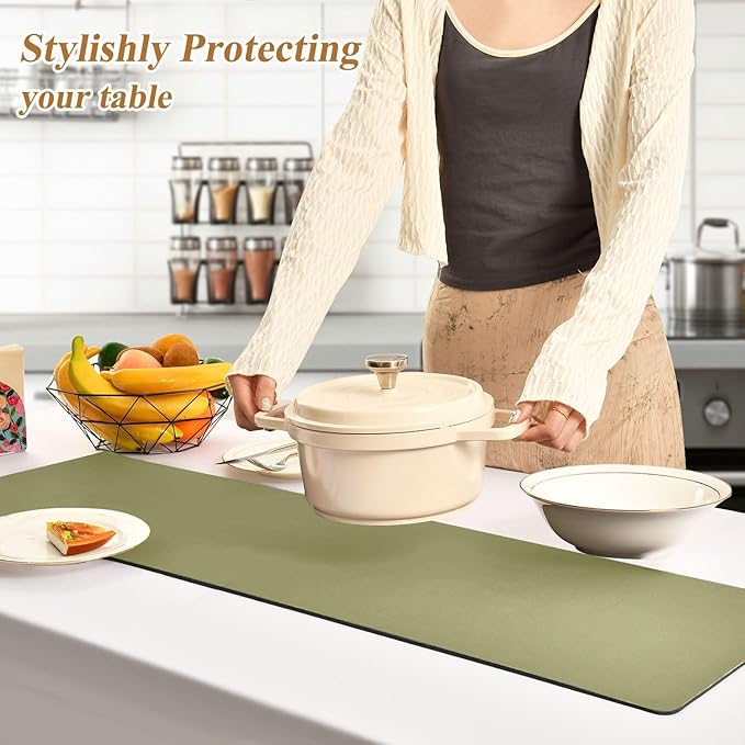 Olive Green Trivet Table Runner for Hot Pots Pans Heat Resistance Pot Holders Anti-Slip Hot Pad Mats 11.8 * 39.4 Inches