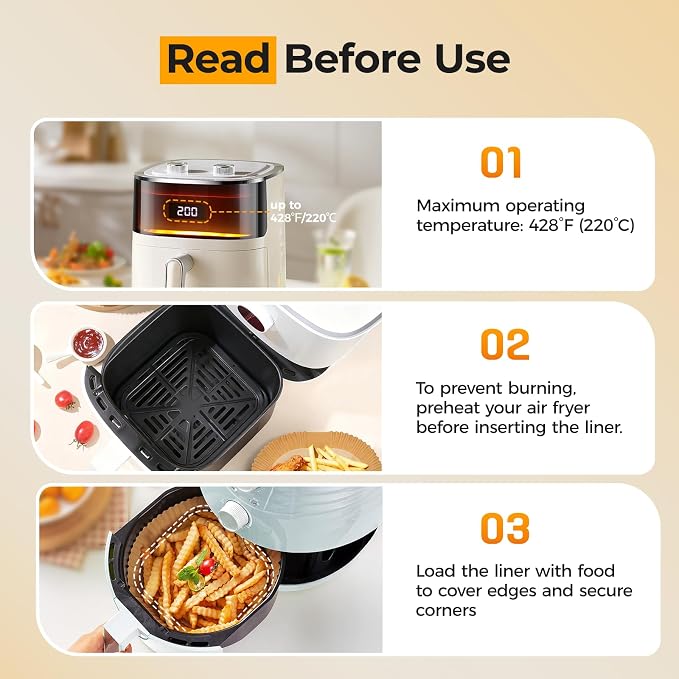Air Fryer Paper Liners: 100Pcs Parchment Paper, 8" Air Fryer Liner Disposable for Microwave, Non-Stick Square Air Fryer Basket Liner