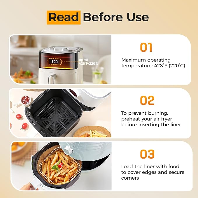 360 Pcs Air Fryer Liners Disposable, 8" Square Air Fryer Paper Liners, Unbleached Parchment Paper for Air Fryer Basket, Non-Stick & Leakproof Baking Liner for Microwave Oven Pan