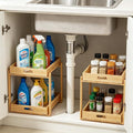 Under Sink Organizer and Storage - 2-Tier Bamboo Kitchen Cabinet Shelf with Adjustable Levels, Undersink Organization Slide Out for Bathroom Cabinet Pantry(Natural, 2 Packs)