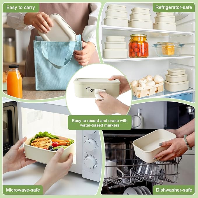 Blushtier 2 Sets of 6 Silicone Food Storage Containers, Reusable Lunch Bento Box with Lid, Hard Shell Storage Containers, Microwave Dishwasher Freezer Safe, 10 oz, 23.6 oz, 44 Ounce(Bone White)